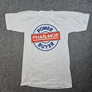 VTG 80s Phar-Mor Power‎ Buyer Drug Pharmacy T-Shirt Size M Single Stitch White